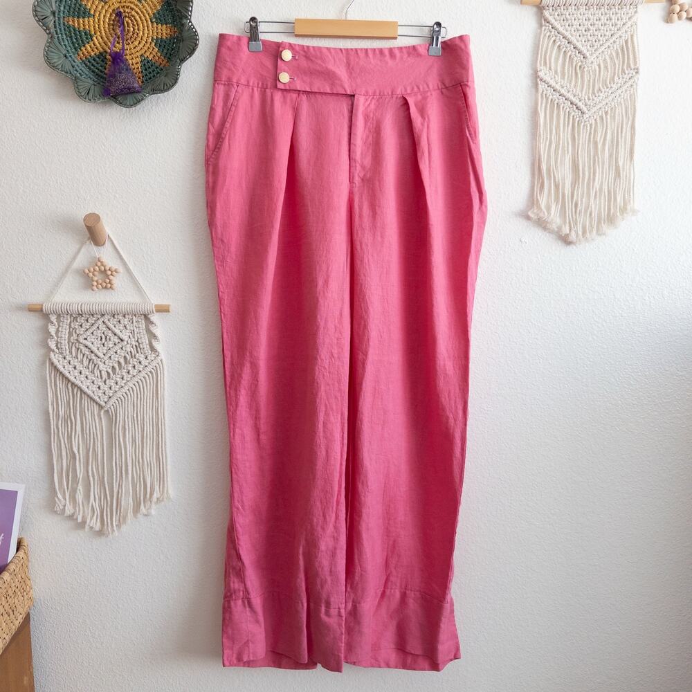 The Kemist High Waisted Wide Leg Pink Linen Blend Pants Size 16
